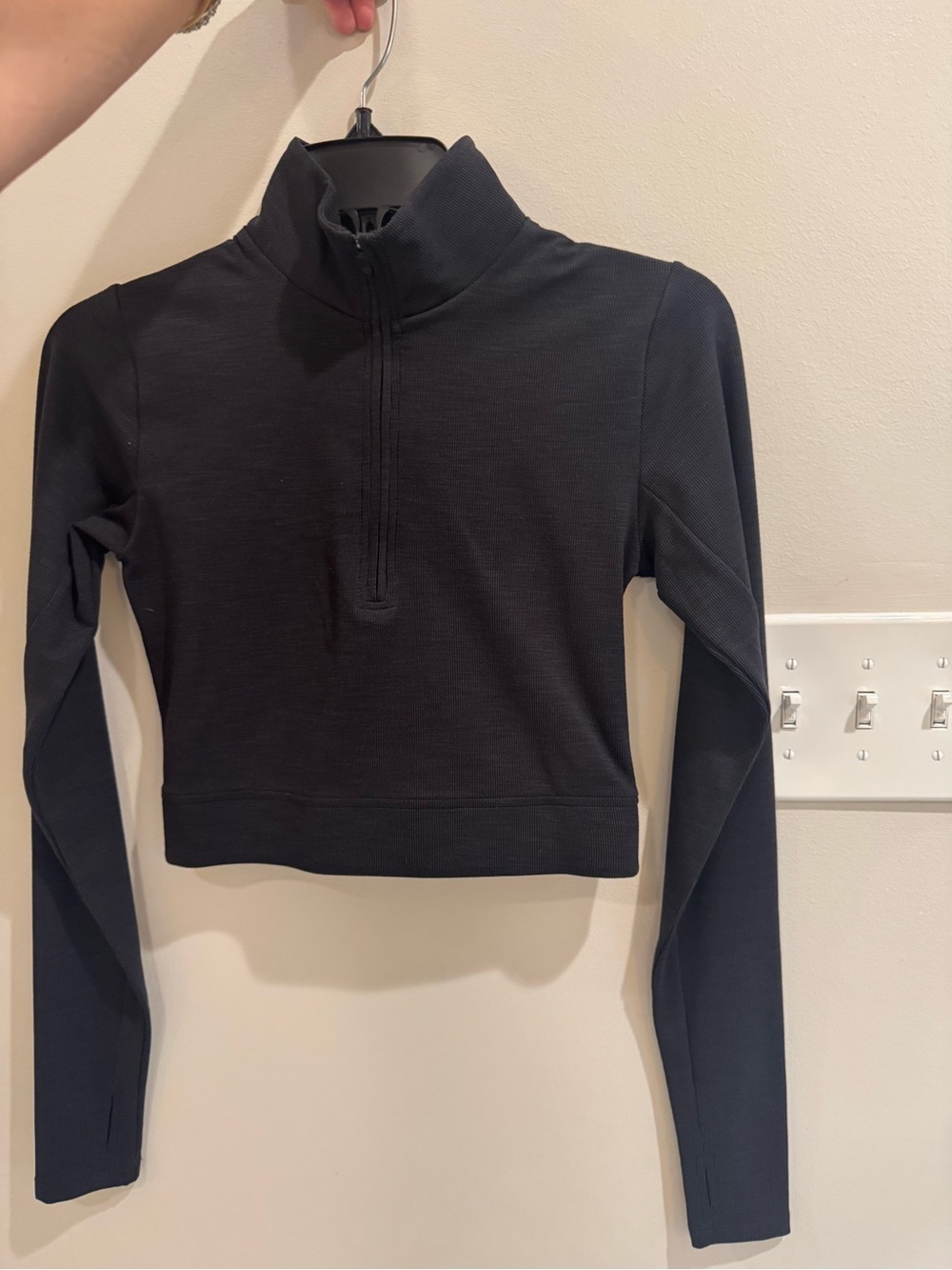 Black Women's Quarter-Zip Cropped Long-Sleeve Top